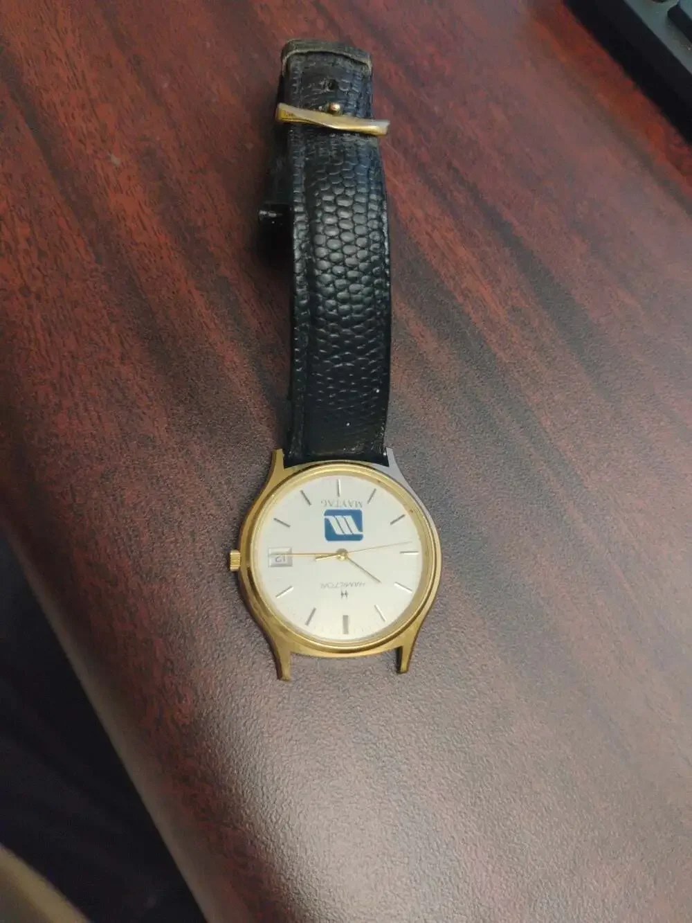 Vintage Hamilton Men's Gold-Plated Quartz Advertising Watch for Maytag